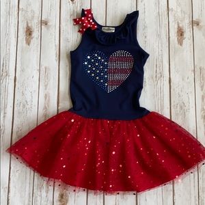 Boutique red, white & blue bling dress EUC